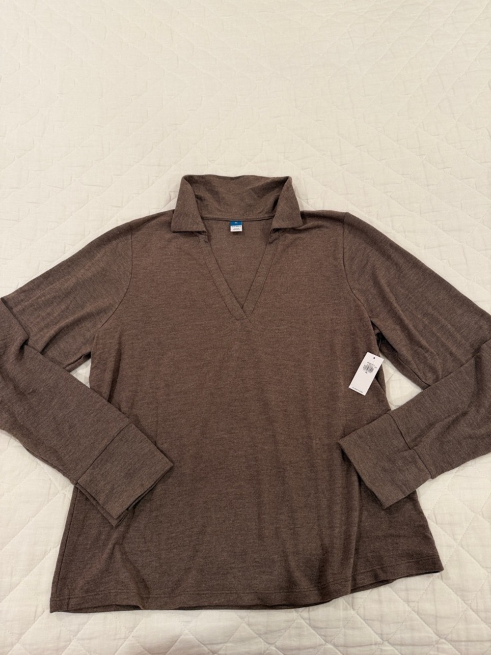 Old Navy Tan Brown V-Neck Collared Knit Top